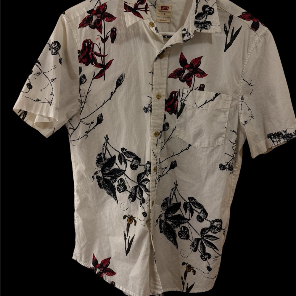 Levi's Men's Casual Floral Shirt - Cream and Black